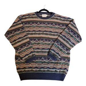 Vtg Essay Sweater Mens Large Made USA 3D Knit Coogi 90s Biggie Grunge